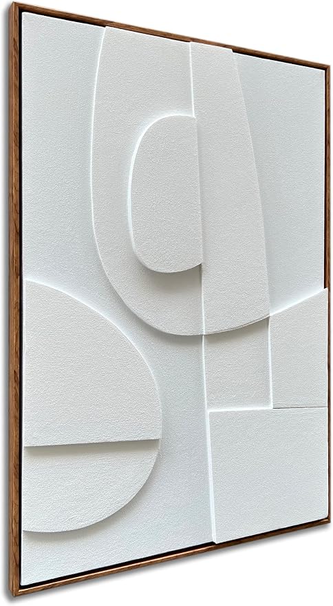 NANKAI Art Hand-Painted Three-Dimensional White Texture Art Modern Minimalist Decorative Oil Painting for Home, Office, Corridor and Wall Decoration 36x24 Inches (with Solid Wood Exterior Frame)