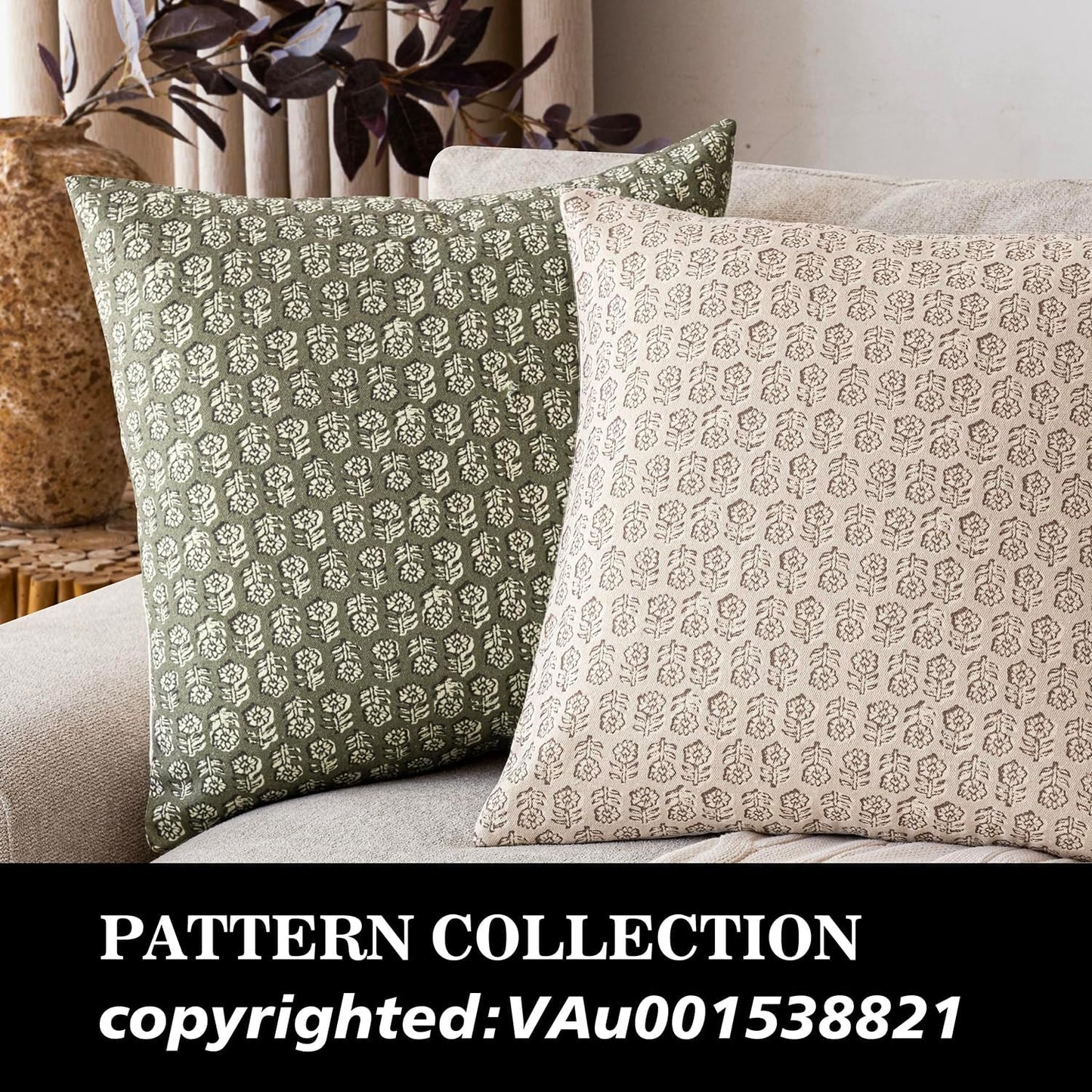 Foindtower Set of 2 Decorative Vintage Floral Print Throw Pillow Covers Neutral Modern Farmhouse Cushion Covers Boho Home Decor for Sofa Chair Couch Bedroom Living Room Outdoor,18×18 Inch,Sage Green