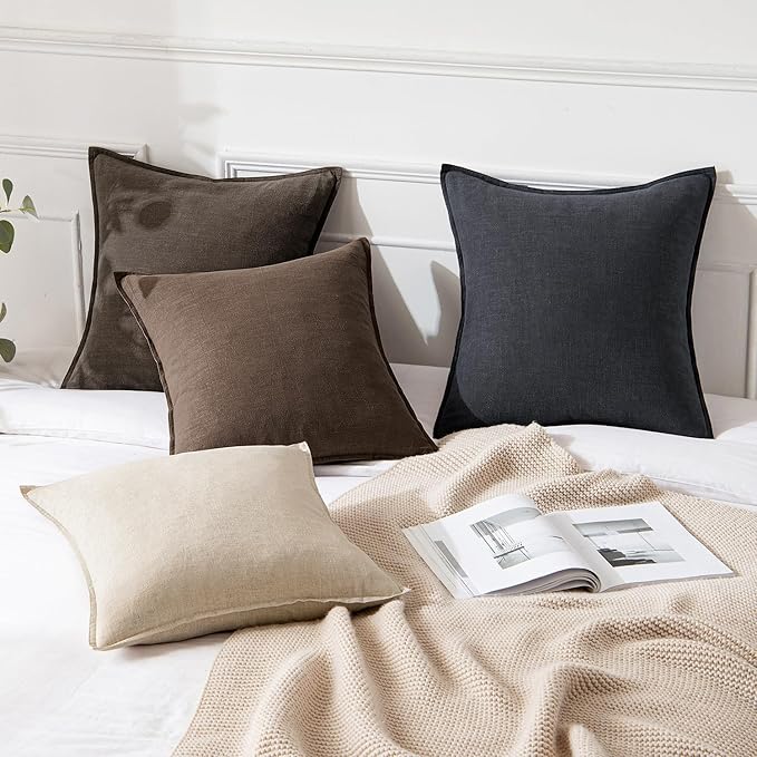 MIULEE Decorative Linen Pillow Covers 20x20 Inch CoffeeBoho Farmhouse Neutral Winter Couch Throw Pillows for Bed Pack of 2 Accent Modern Pillowcase Sofa Livingroom Home Decor