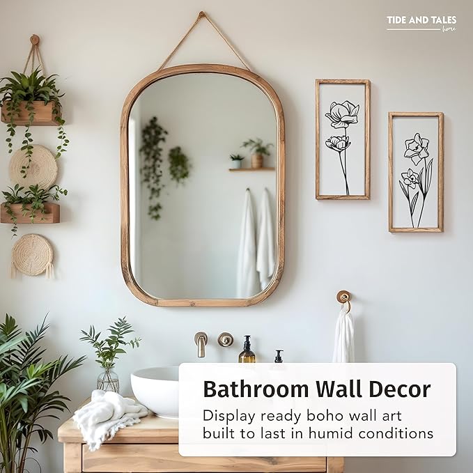 3D Black and White Wall Art (Set of 2) Lightweight, Wooden Ready-to-Hang Framed Floral Wall Art for Bathroom, Bedroom, Living Room or Office – Boho Botanical Farmhouse Decor – Gift-Boxed