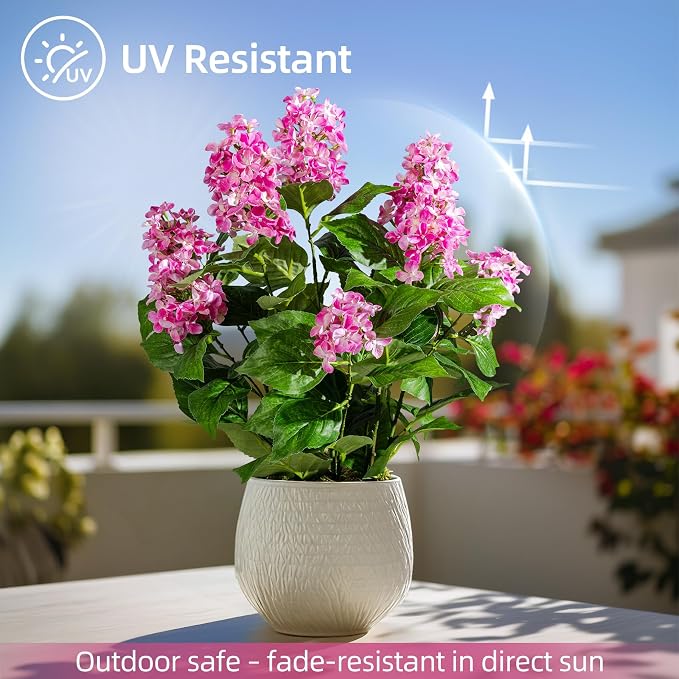 2 Pack Large Artificial Hydrangea Plants Fake Plastic plantas Flowers Trees UV Resistant Indoor Outdoor Realistic Floor Plants Faux Tree for Home Porch Garden Office Porch Patio Front Bonsai Decor