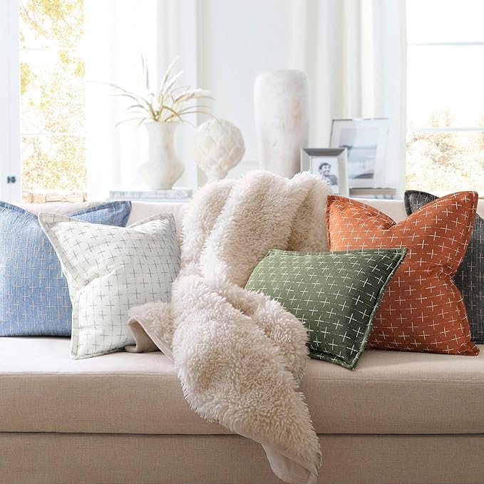 ZWJD Pillow Covers 26x26 Set of 2 Soft Polyester Textured Pillow Covers with Stylish Flange Edge Cozy Farmhouse Euro Sham Throw Pillows for Couch Bed Sofa Living Room