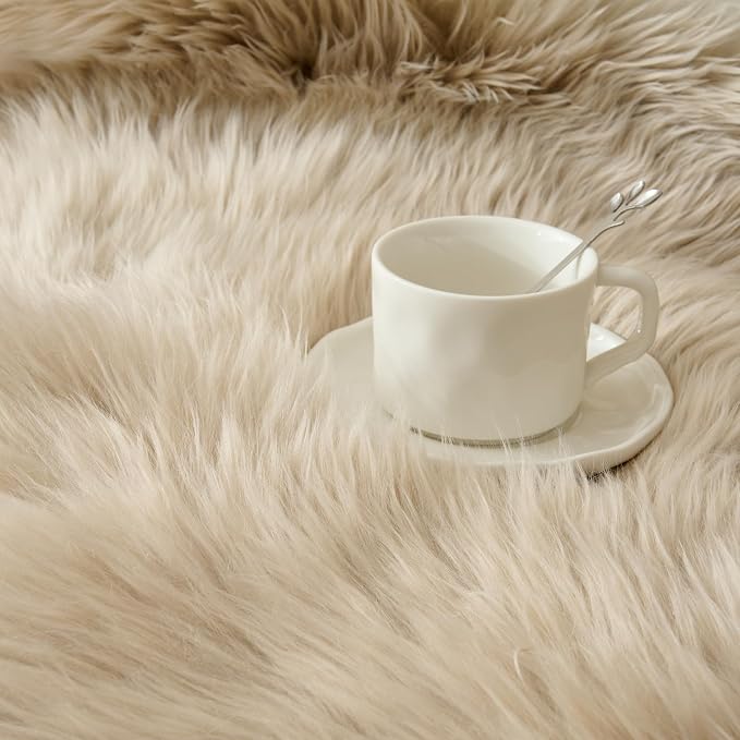 Premium Genuine Sheepskin Area Ruge - Real Wool Fur Shaggy Carpet | Fluffy Soft Natural Lambskin Rug Seat Chair Covers for Couch Sofa Bedroom Living Room(Beige,2×6 Feet Sheepskin)