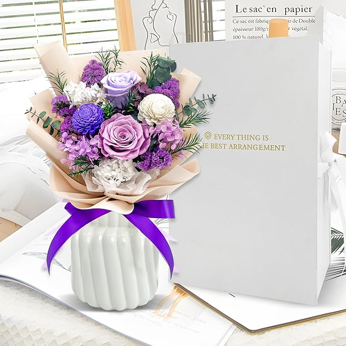QOEAZY Flowers for Delivery, Preserved Flowers Bouquet with Gift Box, Rose Gifts for Women Mom Grandma