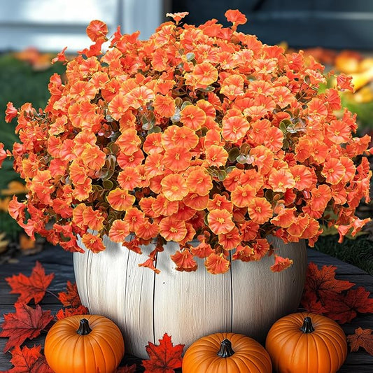 Nigirior Artificial Fake Mums for Outdoor 16 Bundles Fall Orange Morning Glory for Halloween Decorations