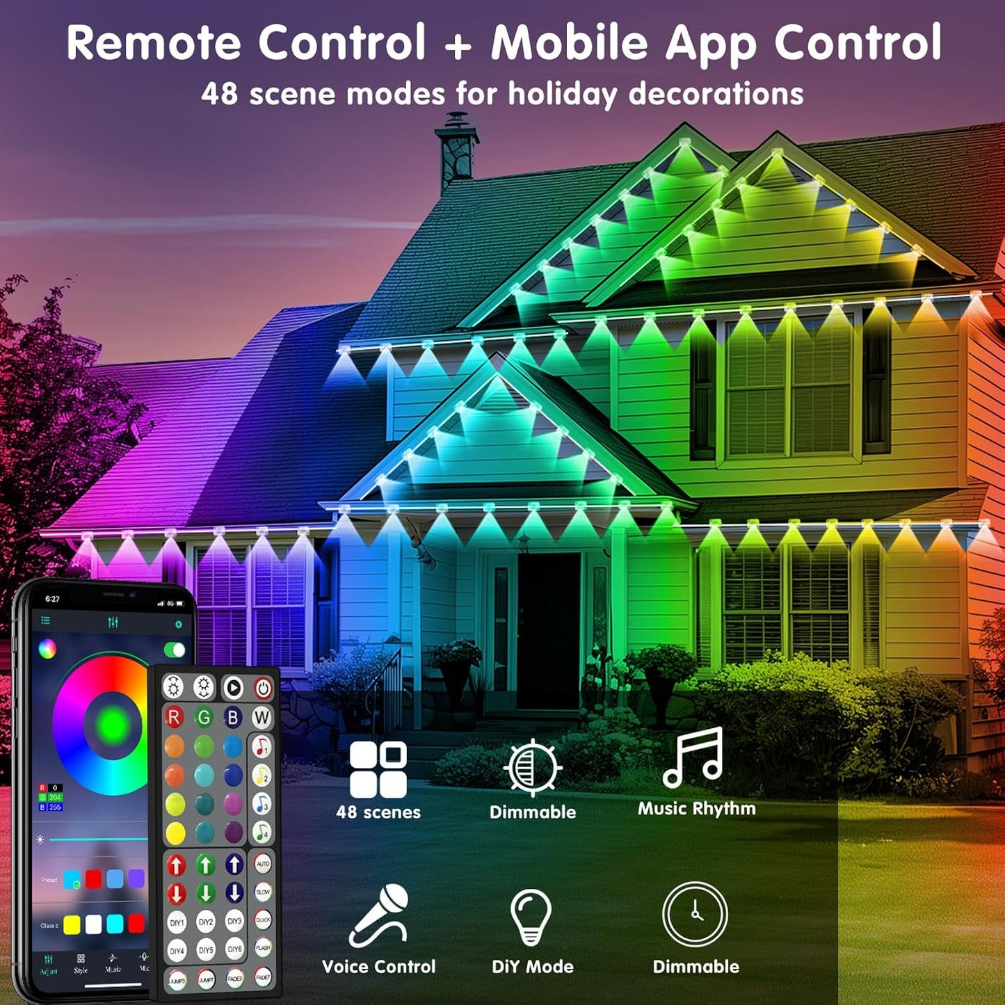 500FT Permanent Outdoor Lights Waterproof with Smart App Control Remote,DIY Scene Modes,Music Sync hronization,Eaves Lights for Garden Decor,Deck,Christmas