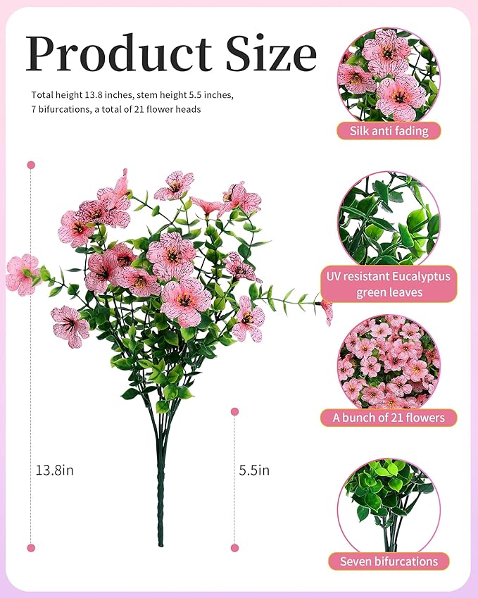 Artificial Flowers for Outdoor Decor, 16 Pack UV-Resistant Fake Pink Silk Daisy Flowers, Perfect for Spring & Summer Decorating – Front Porch, Patio, Window Boxes, and Potted Plants