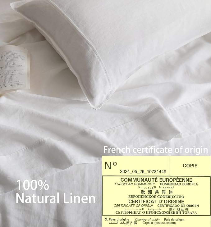 Talasily 100% French Linen Pillow Case Standard Size Set of 2,Oeko-TEX Certified Stone Washed Flax Pillow Shams with Envelope Closure - Breathable & Cooling for Hot Sleepers（White,20''x26''）