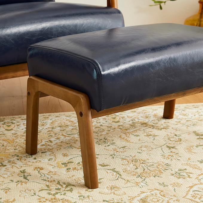 Glitzhome Foot Stool Pack of 2, Leatherette Wooden Step Stool, Modern Rectangle Ottoman Wide Vanity Stool with Cushion for Couch Living Room Bedroom Entryway, Navy Blue