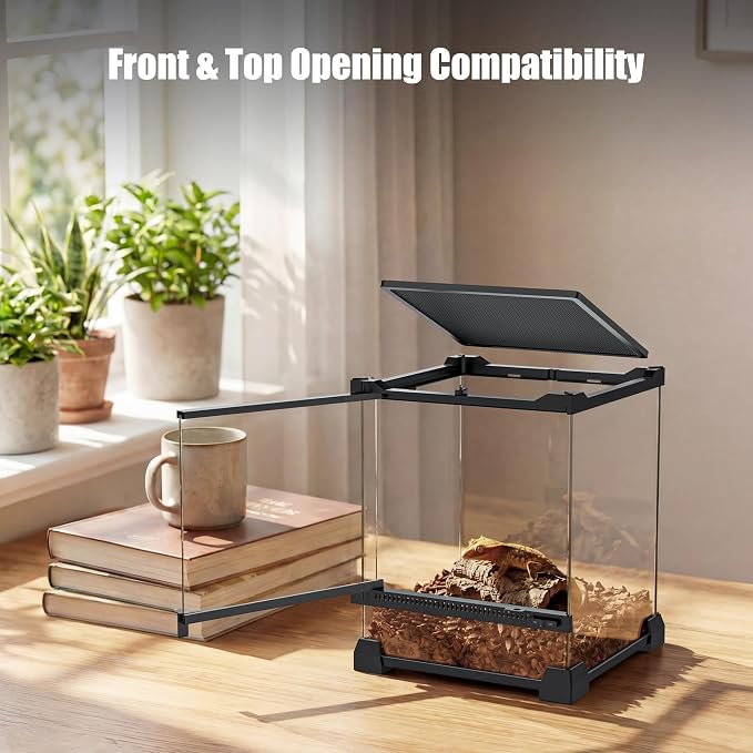 3 Gallon Fully Assembled Glass Reptile Enclosure, 8"x 8" x 12" | Tall Vertical Front-Opening Small Terrarium Tank for Hatchling & Juvenile Arboreal Reptiles & Amphibians