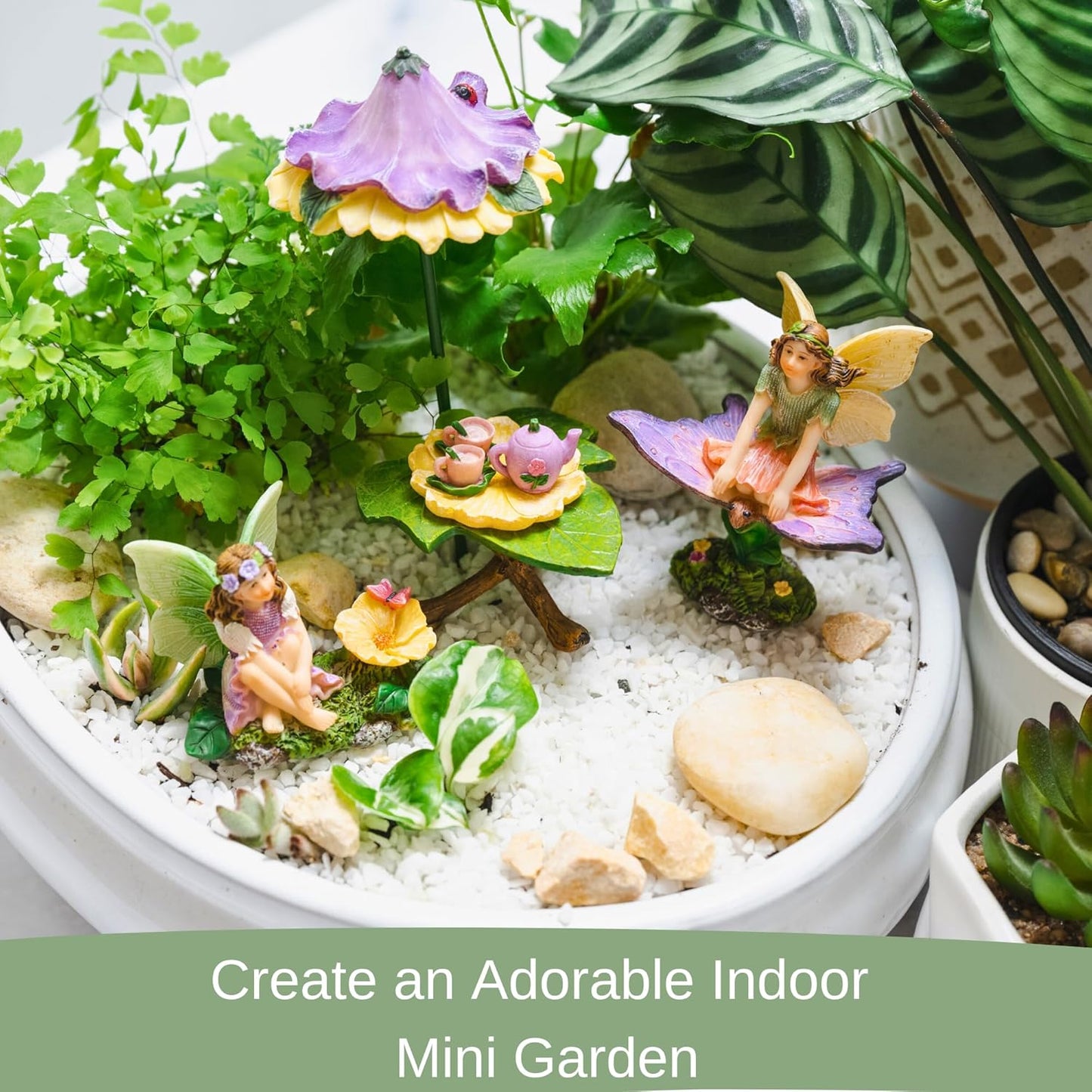 PRETMANNS Fairy Garden Accessories - Adorable Fairies for Gardens, Cute Miniatures with Furniture Kit