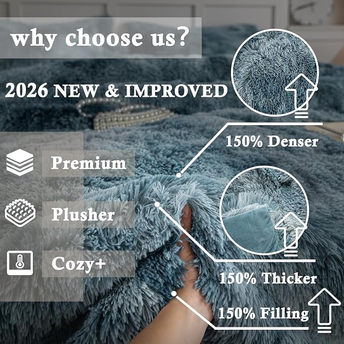 chovy Faux Fur Plush Tie-Dyed Blue White Comforter Set Twin/Full Size - Ultra Soft Shaggy Flannel Velvet Fluffy Fuzzy 3PC Bedding Set (Comforter x 1 Pillowcases x 2)