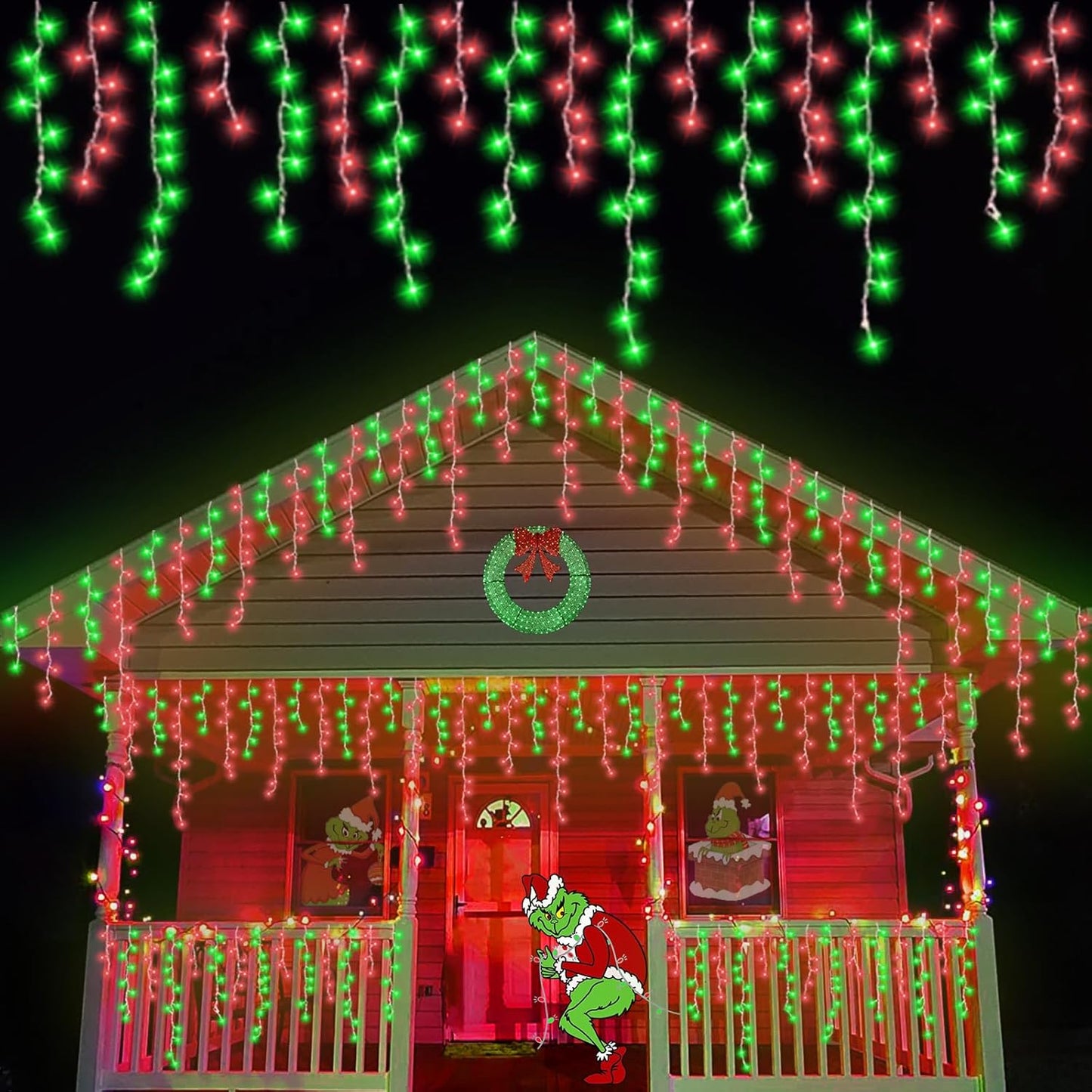 YEGUO 66ft 800 LED Red and Green Icicle Lights Outdoor Waterproof, 160 Drops Icicle String Lights Connectable, 8 Modes Icicle Christmas Lights with Memory Timer