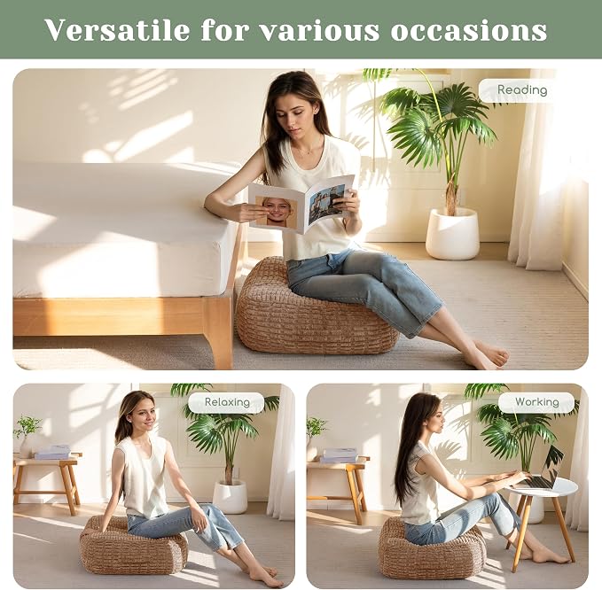 HIGOGOGO 8" Floor Pillow Cushion for Adults, Meditation Cushion Pillow, Blended Corduroy Cover, Large Square Floor Sitting for Tatami Living Room or Yoga, 2Pack, Coffee
