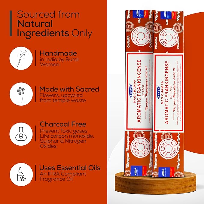 Satya Aromatic Frankincense Incense Sticks 180 gm (15GM X 12 Pack) from Satya Sai Baba Nag Champa and Raajsee Incense Sticks Holder Bundle, Free from Chemicals,Natural Insenses