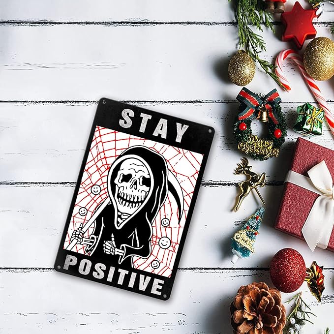 Skull Room Sign Funny Gothic Wall Decor Spooky Home Decor Aesthetic Goth Bedroom Decor Vintage Metal Tin Signs Spooky Skeleton Halloween Living Room Decorations Witchy Stay Positive Signs Hippie Signs Boho Gifts Retro Skull For Office Kitchen And Bath ...