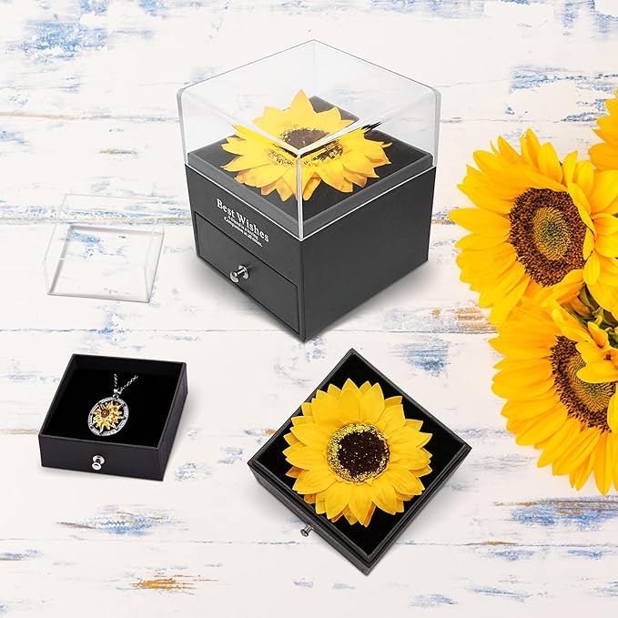 MOKOQI Sunflower Gifts for Women Artificial Sunflowers Gift for Her Mom Wife with Necklace in 100 Texts I Love You on Mother's Day Birthday Christmas Gifts Sunflower Decor