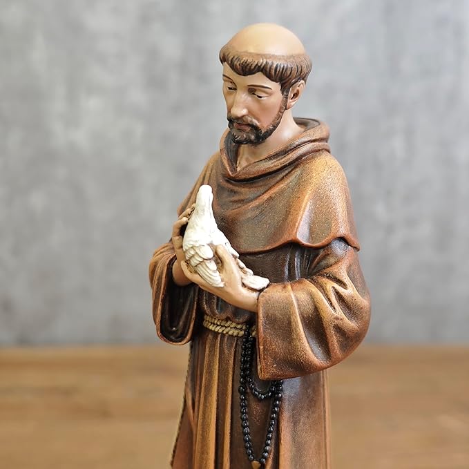 BC Catholic Saint Francis Statue, 6" H St Francis Patron Saint of Nature, Inspirational Garden Figure,Religious Gift, Devotional Home Décor,Renaissance Sculpture Handmade by Buildclassic