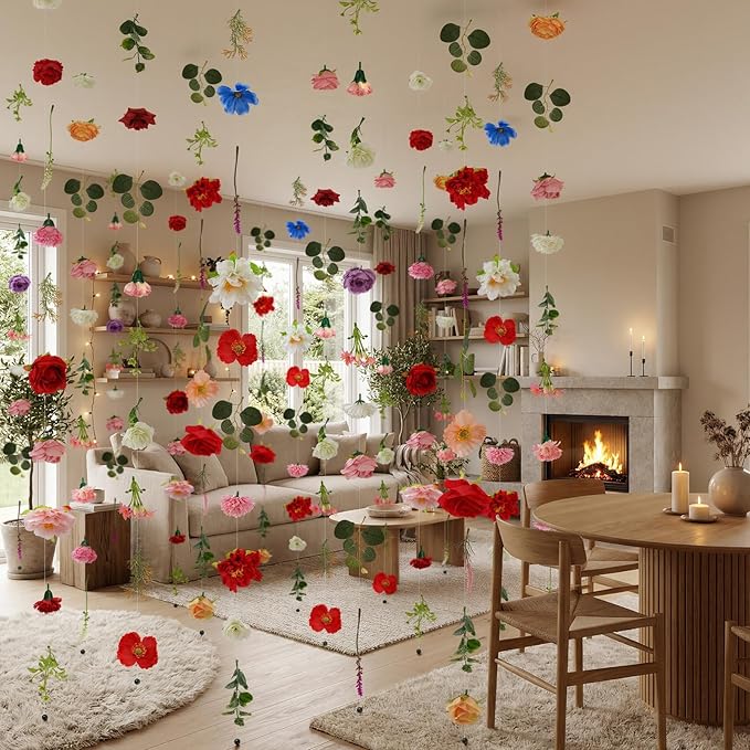 Suncalla 12 Pcs 70.8 ft Flower Garlands Hanging Artificial Wildflower Vine Decor from Ceiling Floating Floral Backdrop Silk Fake Flower Garland for Wedding Home Garden Wall Arch(Floral)