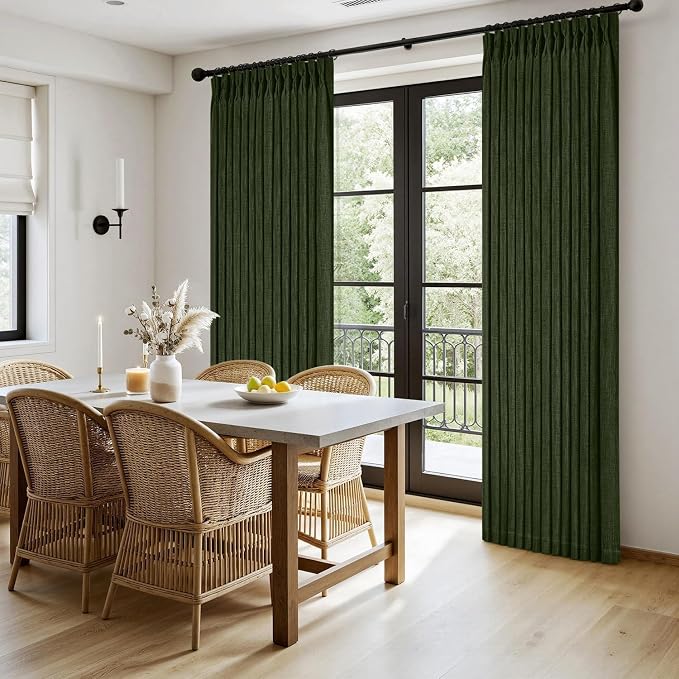 MIULEE Pinch Pleated Thick Linen Curtains 108 Inches Length 2 Panels for Living Room Bedroom, Extra Long Pinch Pleat Drapes Back Tab Light Filtering Loden Foor to Ceiling Curtains with Hooks&Rings
