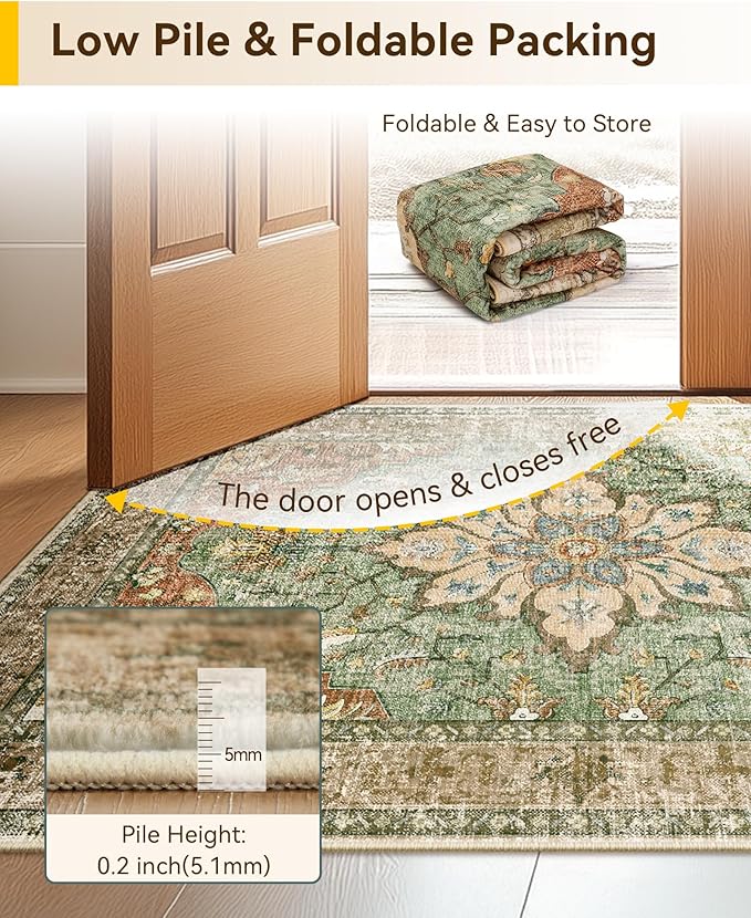 RELEANY Area Rugs 2'6''x10' Runner Rug Non Slip Washable for Kitchen Hallway Bedroom Beside Laundry Room Bathroom Rug, Floor Carpet, Brick Red Rust Neutral Brown Burnt Orange Green