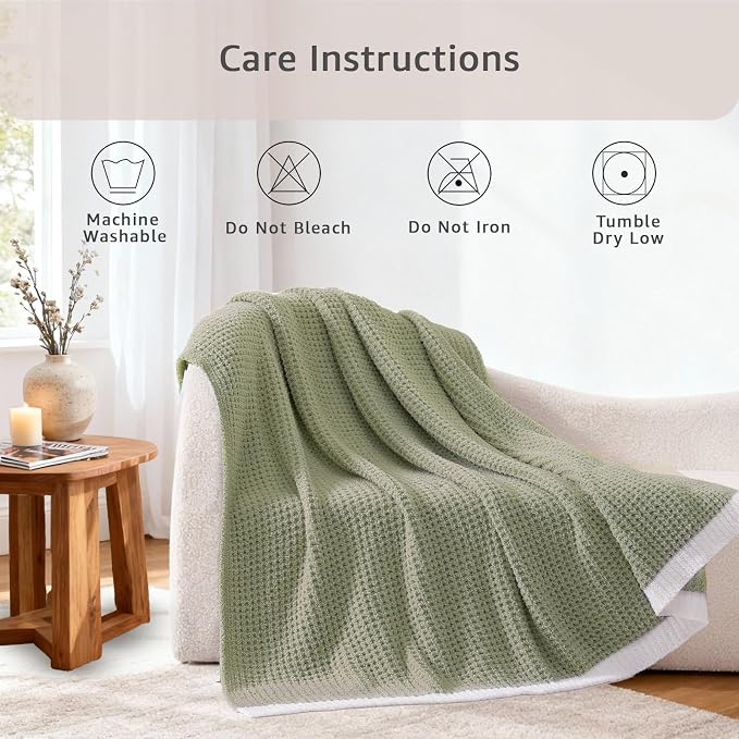 WRENSONGE Soft Throw Blanket for Couch-Cozy Reversible Knitted Blankets | Lightweight Warm Fluffy Decor for Women, Mom, Her & Girls, Sofa, Chair, Bed, 50x60in, Pineapple Stitch,Sage Green