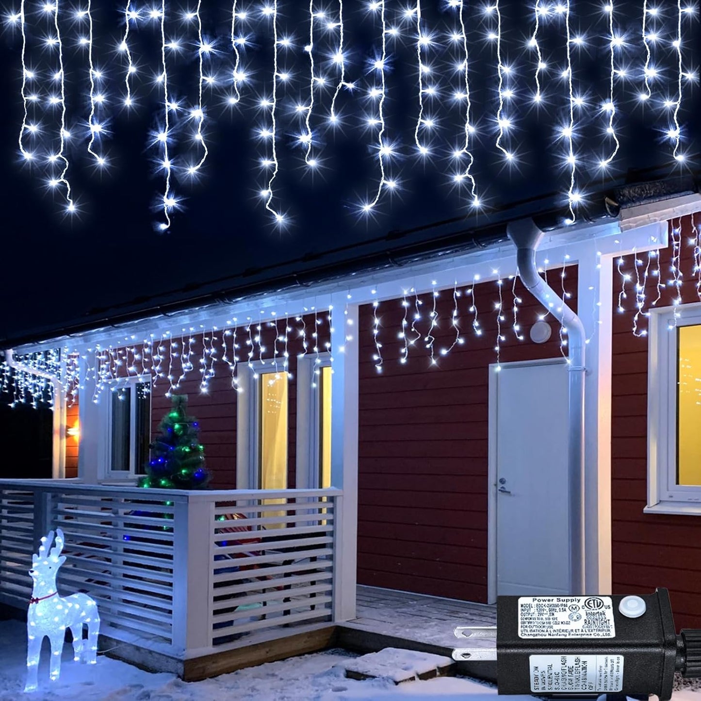 White Christmas Lights Outdoor - 33ft 400 LED Icicle Lights for Outside House, Twinkle Outside Lights Plug in 8 Modes Timer Waterproof for Patio Window Holiday Wedding Party Pathway Indoor Decorations