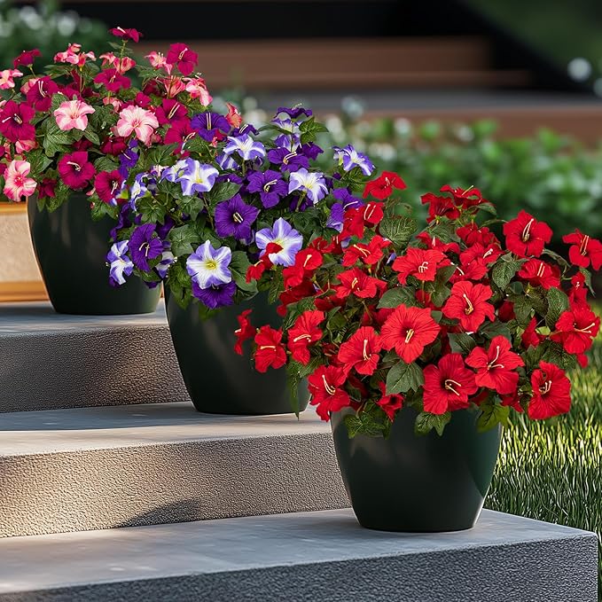19 Inch Artificial Fake Flowers for Outdoor,4 Pcs Red Faux Silk Petunias Spring Flowers for Outside for Indoor Porch Planter Front Door Garden Patio Window Box Home Decor