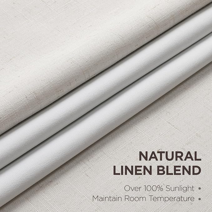 Joydeco Pinch Pleated Linen Curtains Darkening Drapes for Bedroom, 100% Blackout Drapes 96 inches Long 2 Panels Heat Blocking Curtains(Ivory,40'' Wx96'' L)