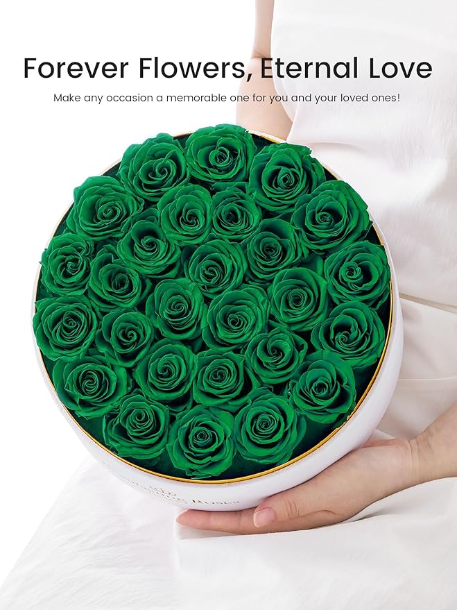 27 Preserved Roses Forever Flowers Real Roses in a Box Mother's Day Birthday Flowers for Her Mom Women Wife Valentine's Day, Green Roses