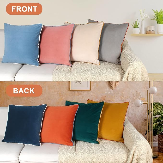 Btyrle Velvet Throw Pillow Covers 22x22 Inch Set of 4 Decorative Velour Pillowcases Modern Double-Colored Cushion Covers for Sofa Couch, Cold