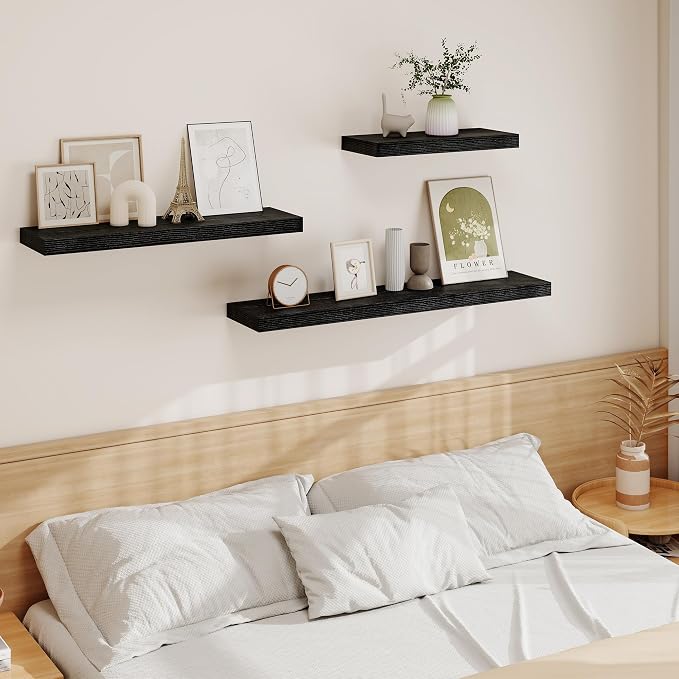 Vivelove 36 Inch Floating Shelves, Deep Wall Shelves with Invisible Brackets, Display Shlf for Bathroom Living Room Kitchen Bedroom Office Farmhouse Home Decor, 36" X 9.3" X 1.5" - Set of 2, Black