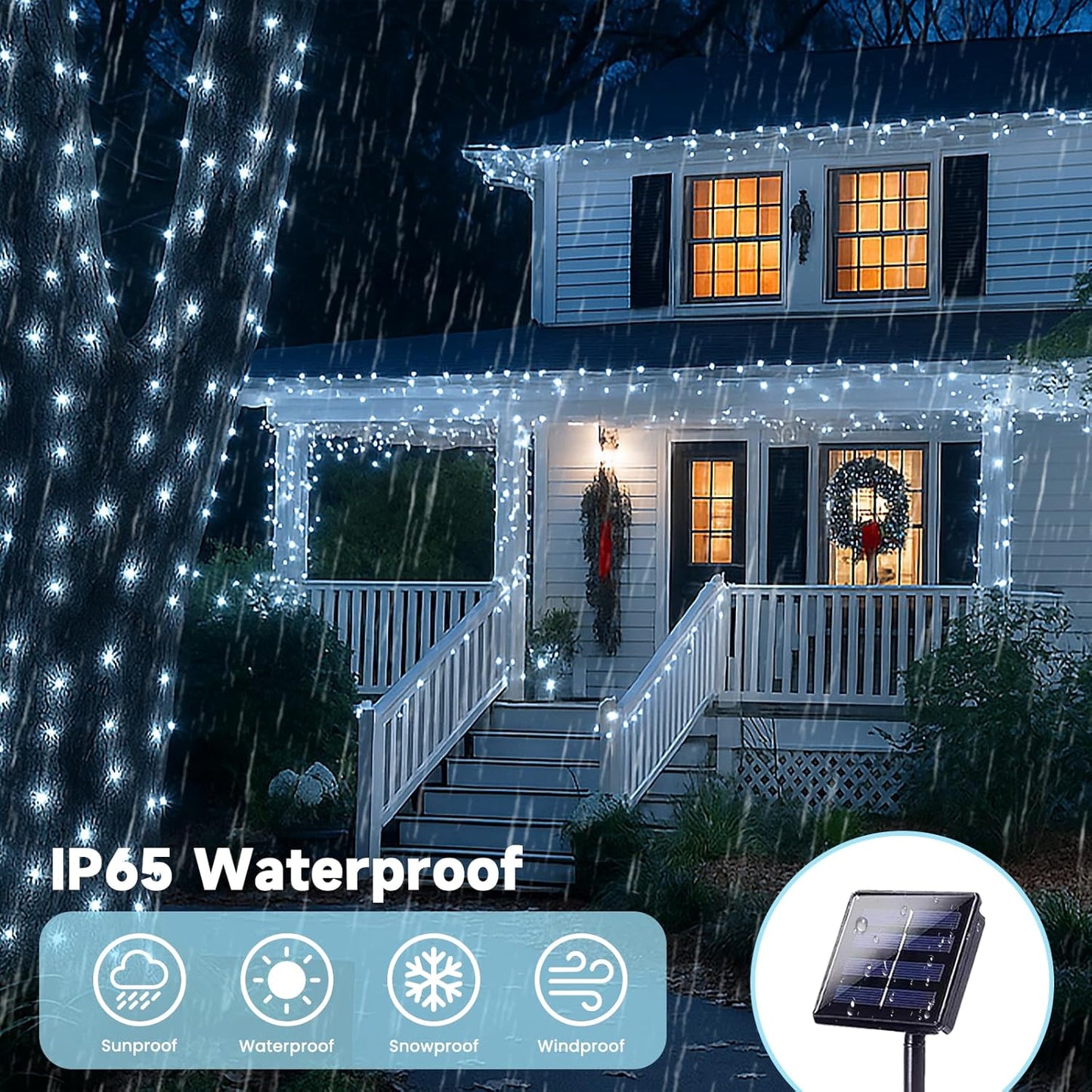 SANJICHA 2-Pack Each 72FT 200 LED Solar String Lights Outdoor, Waterproof Solar Fairy Lights Silver Wire 8 Lighting Modes Solar Twinkle Lights for Tree Garden Party Xmas Wedding Decor (Cool White)