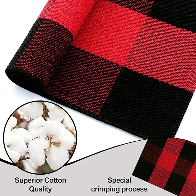 OLANLY Buffalo Plaid Rug 2'4" x 3'7" (27.5" x 43") – Red and Black Cotton Checkered Doormat, Washable Indoor Outdoor Rug for Layered Front Porch, Kitchen, Entryway Decor