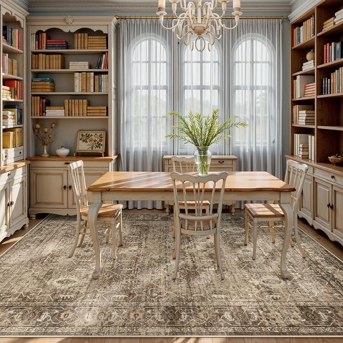 Lahome Margot Vintage 9x12 Washable Brown Rugs for Living Room Bedroom, Boho Dining Room Rugs for Under Table, Soft Non Slip Indoor Throw Carpet for Home Office Playroom (9x12ft,Brown)