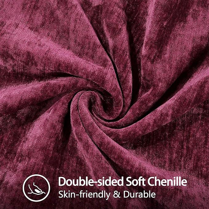 decorUhome Chenille Soft Cozy Throw Pillow Covers 20x20 Set of 2, Modern Farmhouse Boho Velvet Decorative Pillow Cases with Stitched Edge for Couch Sofa Bed Home Decor, Rhododendron