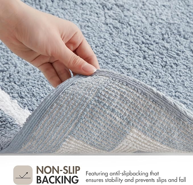 Madison Park Evan 100% Cotton Bathroom Rug Non Slip Backing-Luxrurious Tufted Plush Bath Mat Absorbent, Quick Dry, Spa Design Shower Room Décor, 20x30, Blue