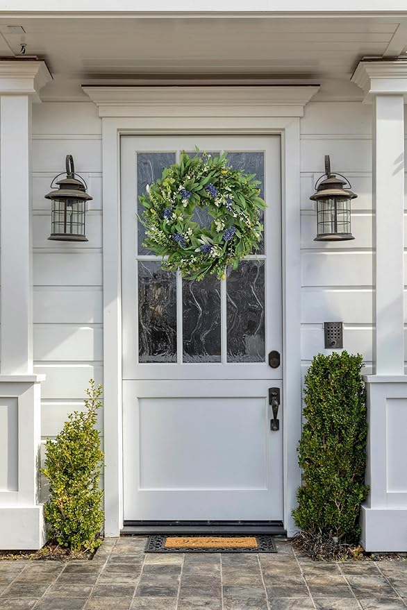 HomeKaren Wreaths for Front Door 22", Door Spring Wreath with Eucalyptus Olive Boxwood Leaves, Greenery Wreath Door Decoration for Spring Summer All Season Home and Outdoor