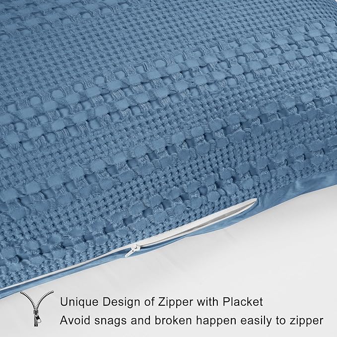 PHF 100% Cotton Waffle Body Pillowcase with Zipper, 1 Pack 20" x 54" Soft Skin-Friendly Pillow Sham, No Filling, Aesthetic Woven and Breathable Waffle Weave Body Pillow Cover for Bed, Denim Blue