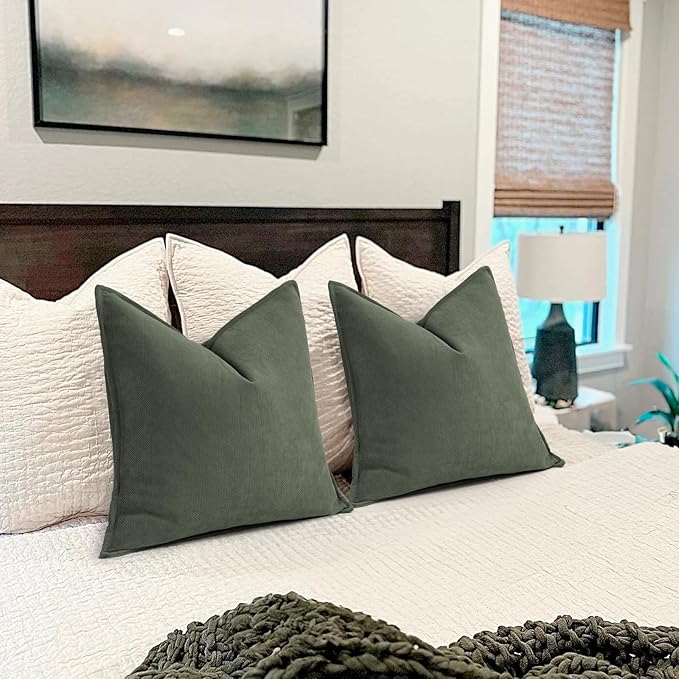 ZWJD Army Green Christmas Pillow Covers 12x20 Set of 2 Chenille Throw Pillow Covers with Elegant Design Soft and Luxurious Decorative Pillows for Couch, Bed, Home Decor