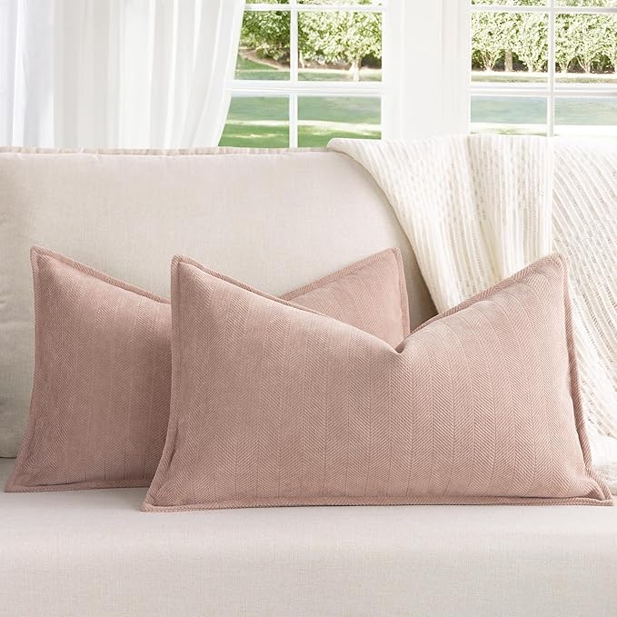 ZWJD Dusty Pink 12x20 Valentine Pillow Covers Set of 2 Chenille Throw Pillow Covers with Elegant Design Soft and Luxurious Decorative Throw Pillows for Couch, Bed, and Home Decor