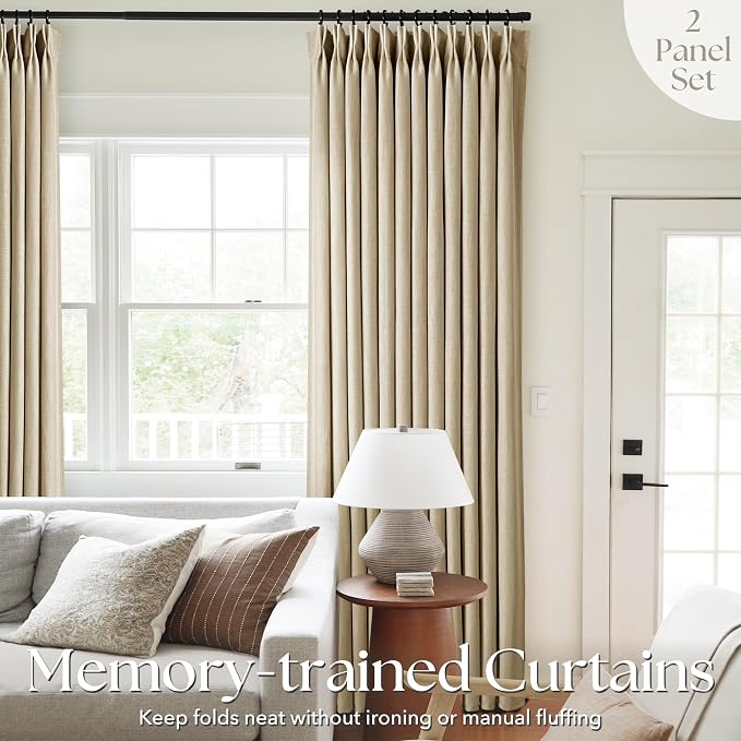 Kahki Pinch Pleated Linen Curtains 63 Inch Length 2 Panels for Living Room Bedroom Textured Semi Sheer Drapes Pinch Pleat Rings Window Curtain 40x63
