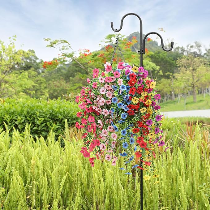 Artificial Flowers for Outdoors Spring Decor, 6 Bundles UV Resistant Realistic Faux Silk Hanging Flowers, Fake Plants for Planter Indoor Outside Garden Porch Patio Balcony Yard Farmhouse