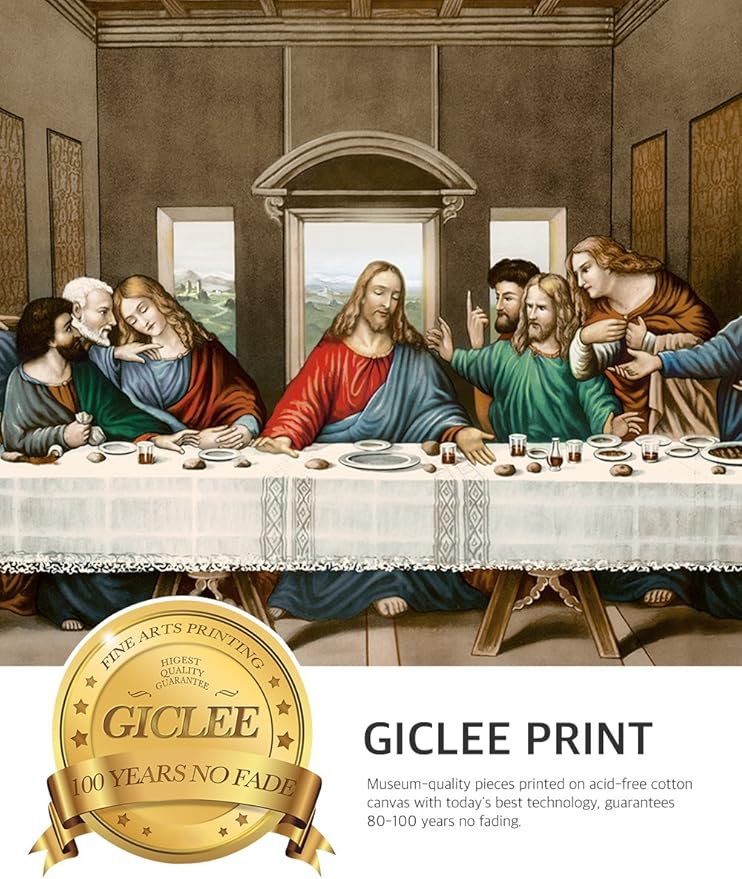 DECORARTS -The Last Supper, Leonardo da Vinci Classic Art Reproductions. Giclee Print& Museum Quality Framed Art for Wall Decor. 24x12, Framed size: 30x18