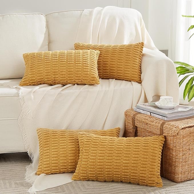 Fancy Homi 4 Packs Decorative Throw Pillow Covers for Living Room Couch Bed, Modern Farmhouse Boho Home Décor Accent Cushion Case, 20" x 12" (Pack of 4), Mustard Yellow
