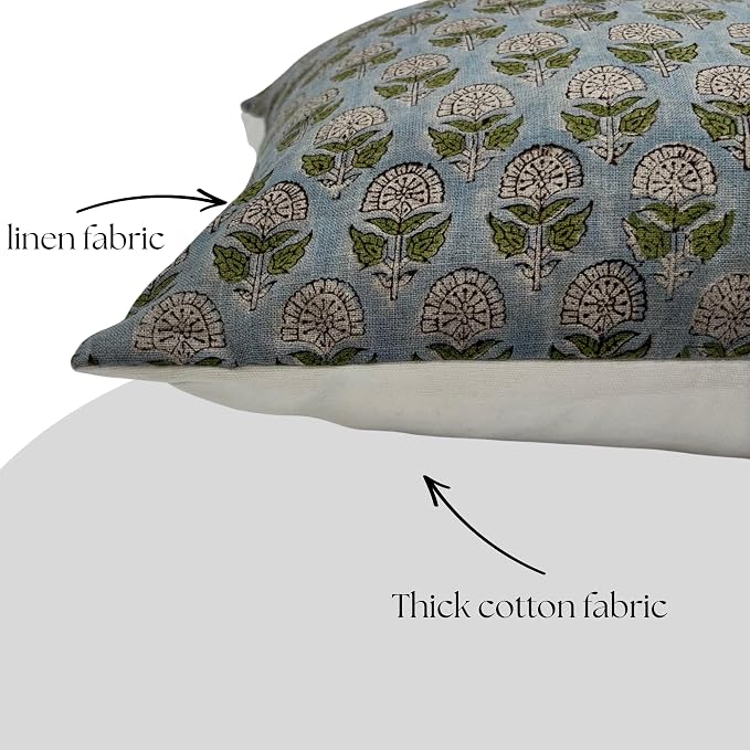 Linen Throw Pillow Covers 20x20 inch Floral Pillows Stripe Spring Decorative Pillow Covers for Living Room, Bedroom