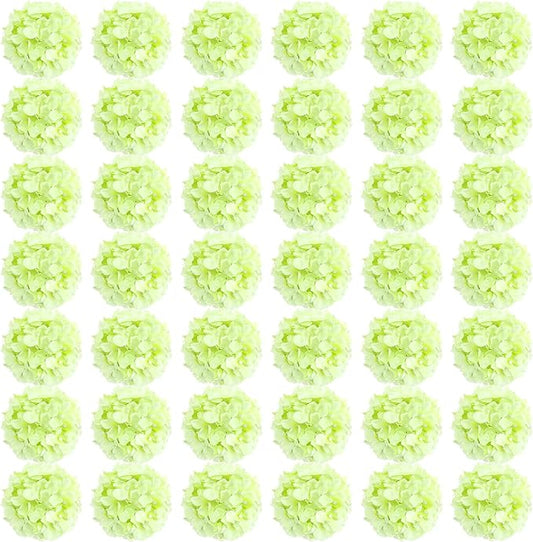 Auihiay 64 PCS Full Hydrangea Flowers, Silk Hydrangea Artificial Flowers Heads with Stems, Artificial Flowers for Wedding, Garden, Baby Shower, Party, Outdoor Indoor Decoration (Light Green)