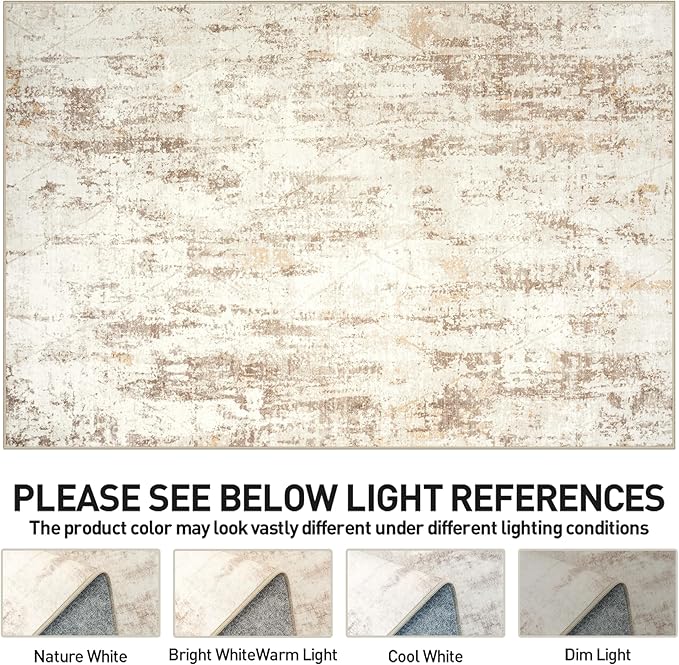 8x10 Area Rugs Washable Rug: Modern Abstract Living Room Rug Soft Anti-Skid Thin Carpet Indoor Floor Non-Shedding Carpets for Bedroom Dining Room Farmhouse Nursery Home Office Beige Grey