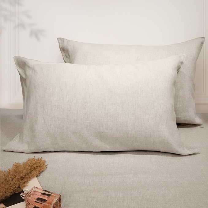 Linen Pillow Cases King Size Set of 2,100% French Flax Linen Pillowcases Breathable Washed Pillow Covers with Envelope Closure for Cooling Sleep Bedding Gift(Natural Linen,20x40)