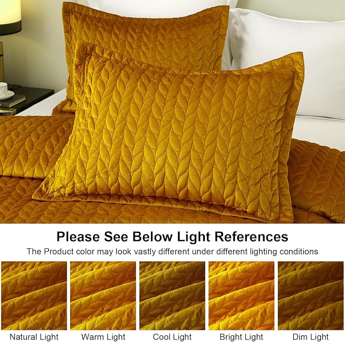 Ivellow Velvet Quilt Queen Size Ultra Soft Lightweight Velvet Comforter Set Oversized Bedspread Coverlet Full for All Season 3Pcs Luxury Quilted Bedding